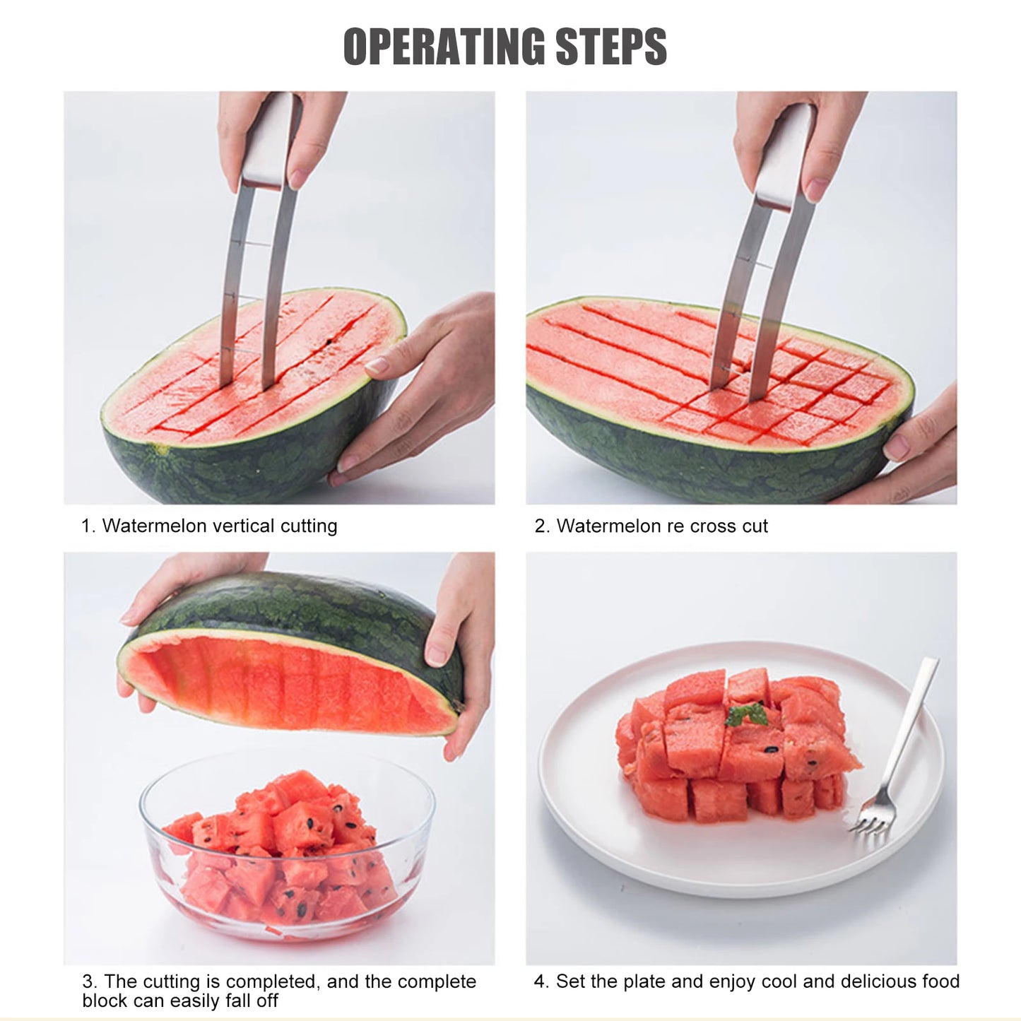 Stainless Steel Watermelon Slicer Cutter Tool for Quick Cube Cutting for Fruit Salad Outdoor Camping Kitchen Gadget