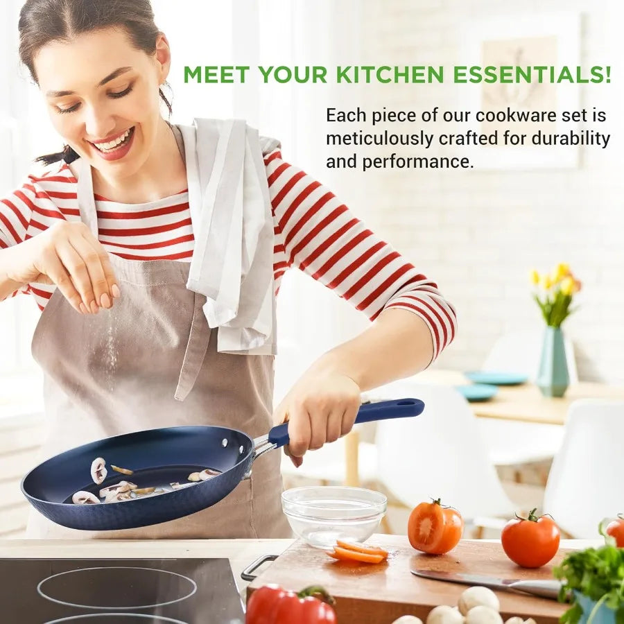11 Pc Blue Diamond Nonstick Ceramic Cookware Set Durable Pots and Pans with CoolTouch Handles Lids Utensils