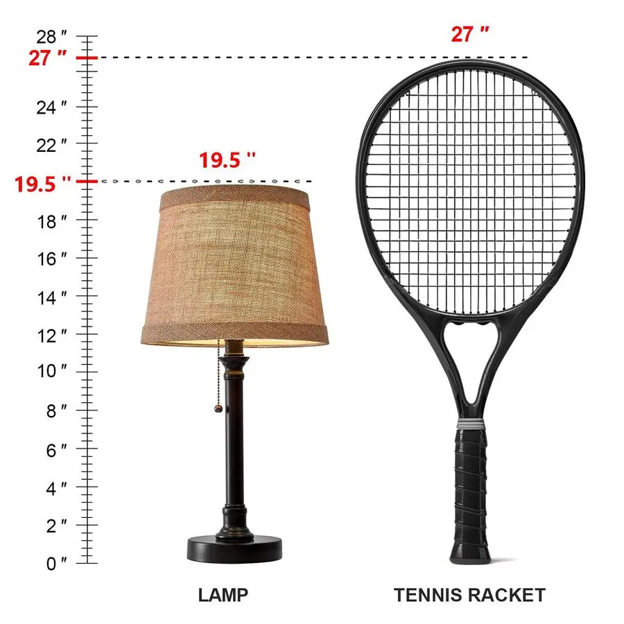 19.5 Small Table Lamp for Bedroom Bedside Lamps for Nightstand, Black Table Lamp for Living Room with Fabric Shade, Desk Reading