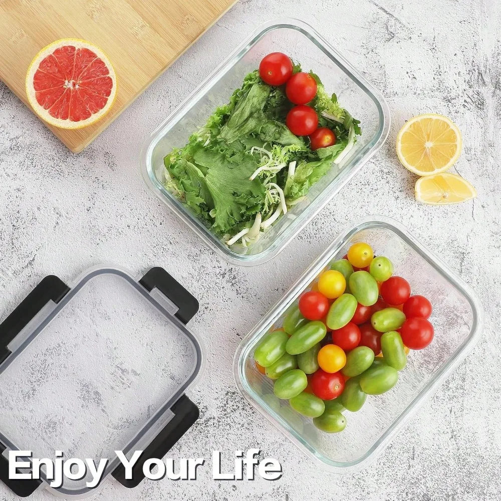 24pc Glass Bento Box With Leak Proof Snap Lock Lids Airtight Food Storage
