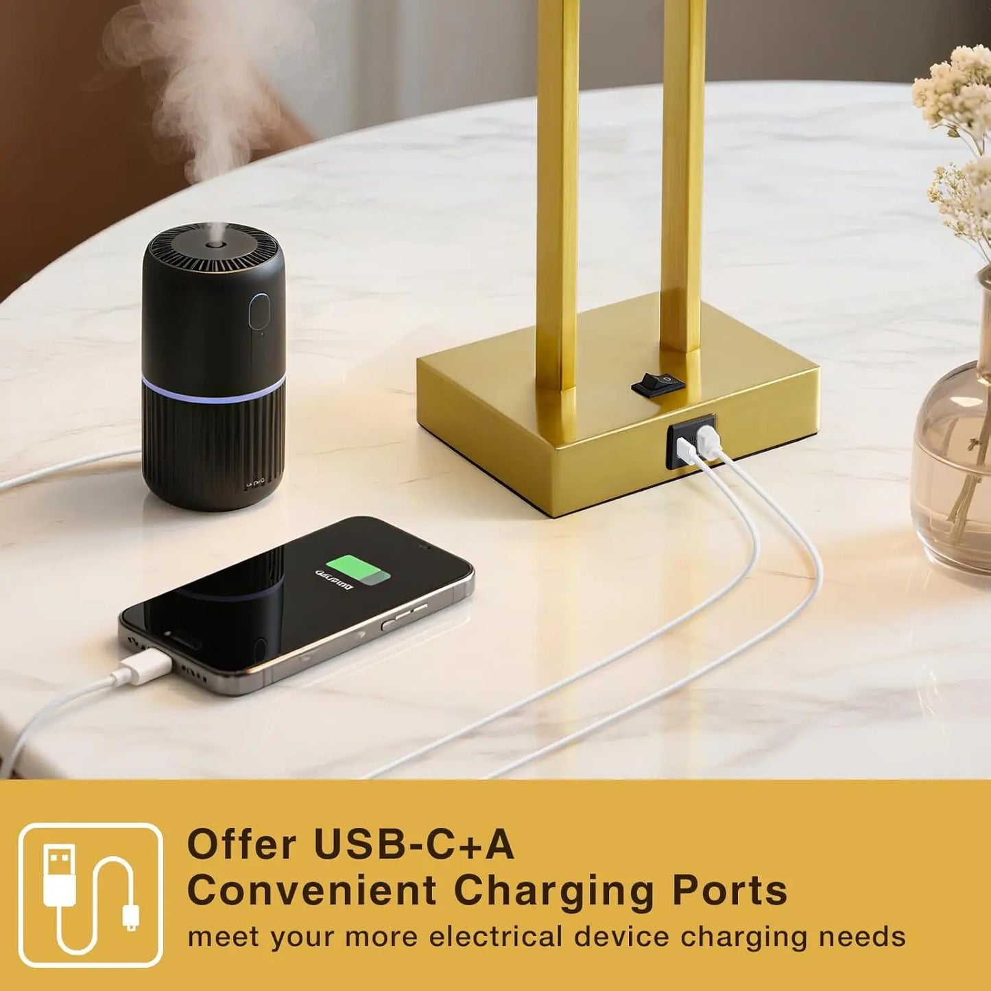 Extra Large 25.5" Nightstand Lamps Set of 2, USB C+A Charging, Color Changeable Modern Bedside Lamp for Bedroom Living Room