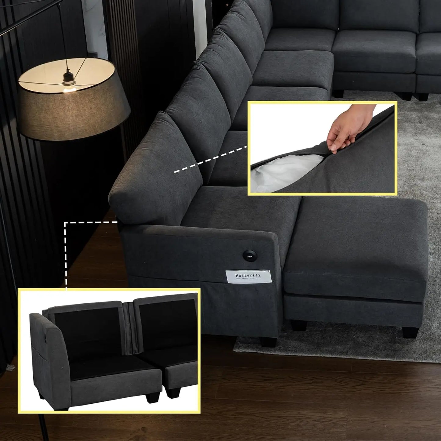 150.4" Large Sectional Couches for Living Room, 6 Seater L Shaped Modular Sectional Sofa with Storage Ottoman &, Customized