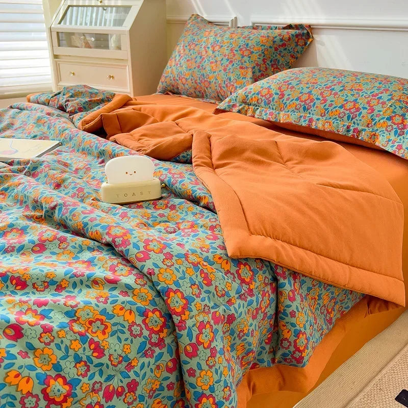 Cotton Summer Double-sided Cool Feeling Summer Quilt Queen Smooth Ice Silk Cooling Blanket Summer Comforter