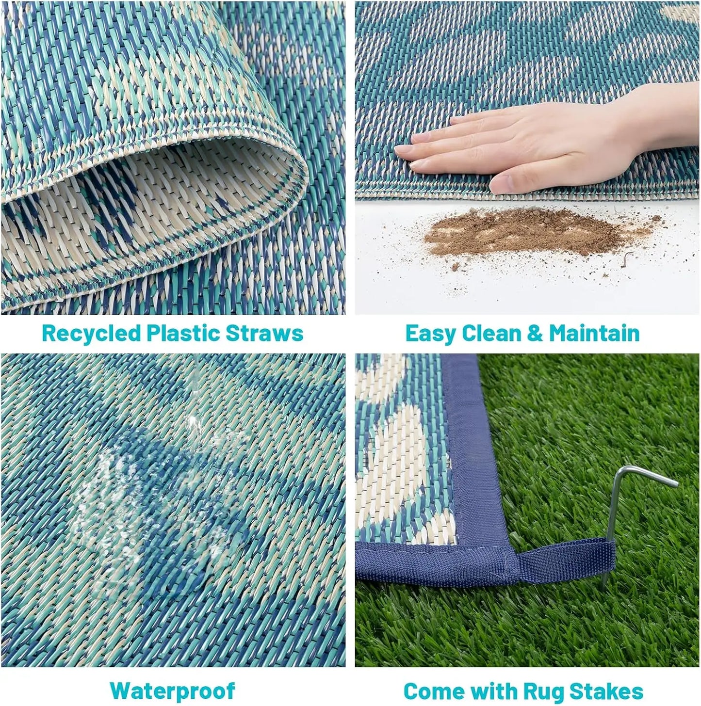 Waterproof Outdoor Rug 6x9 for Patios, Floral Reversible Plastic Straw Rug Patio Mat, Indoor Outdoor Carpet RV Mat Camping Ru