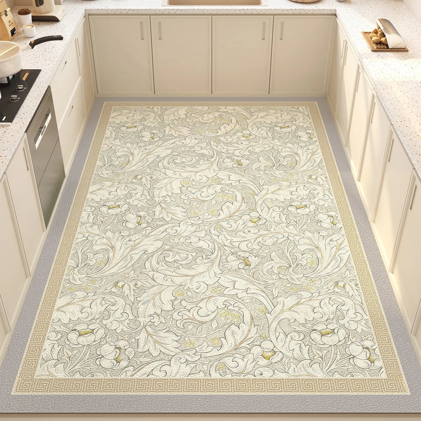 Kitchen Floor Mat Floral Plant Style Pvc Leather Non-slip Carpet Waterproof Oil-proof Foot Mats Large Area Home Decoration Rug