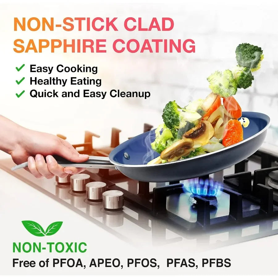 Sapphire UltraClad Kitchen Induction Pots and Pans Set Nonstick Induction Cookware Sets -24pc for Cooking Kitchen Cookware Sets,