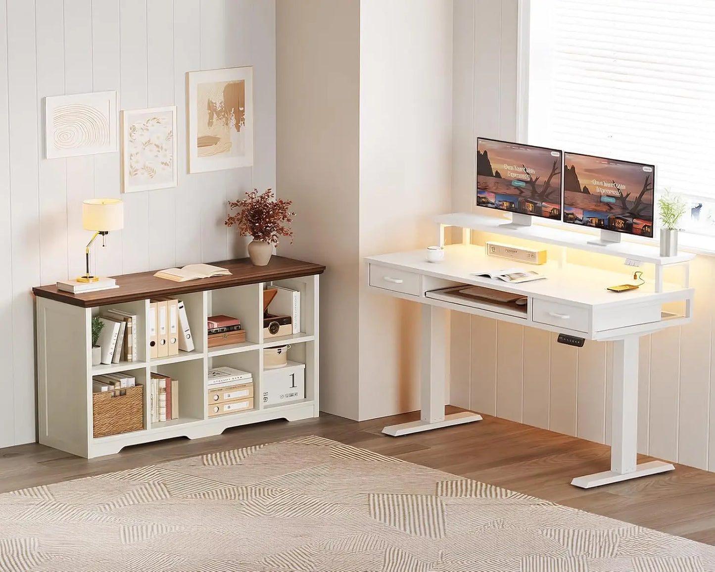 8 Cube Storage Organizer Shelf,Open Bookcase for Bins & Decor,Living Room Bedroom Office,Walnut White,Custom