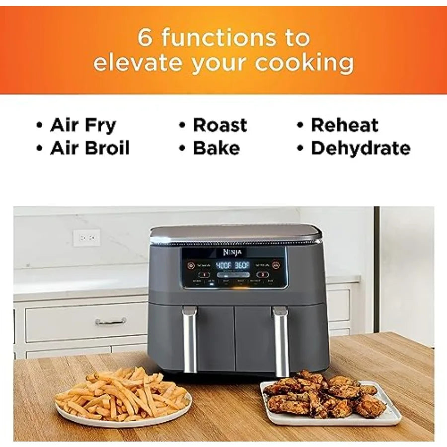 6-in-1 DualZone Air Fryer with 8-Quart Capacity and Two Separate Baskets for Simultaneous Cooking of Multiple Dishes at Differe