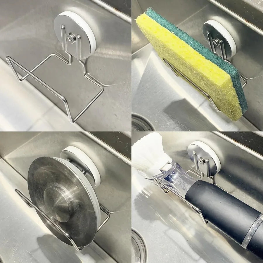 Magnetic Sponge Holder for Kitchen Sink Stainless Steel Sink or Iron Cast Sink Rubber Coated Strong Magnets SUS 304 Stainless S
