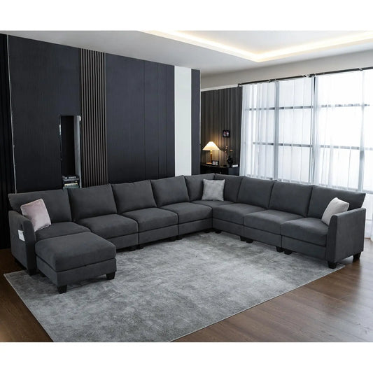 150.4" Large Sectional Couches for Living Room, 6 Seater L Shaped Modular Sectional Sofa with Storage Ottoman &, Customized
