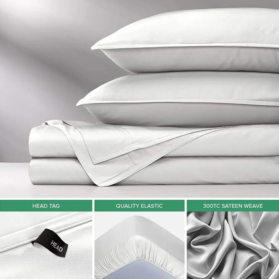 Queen Sheets, Genuine 100 Organic Viscose Derived from Bamboo Bed Sheet Set, Luxuriously Soft amp Cooling, Double Stitching, 2 Y