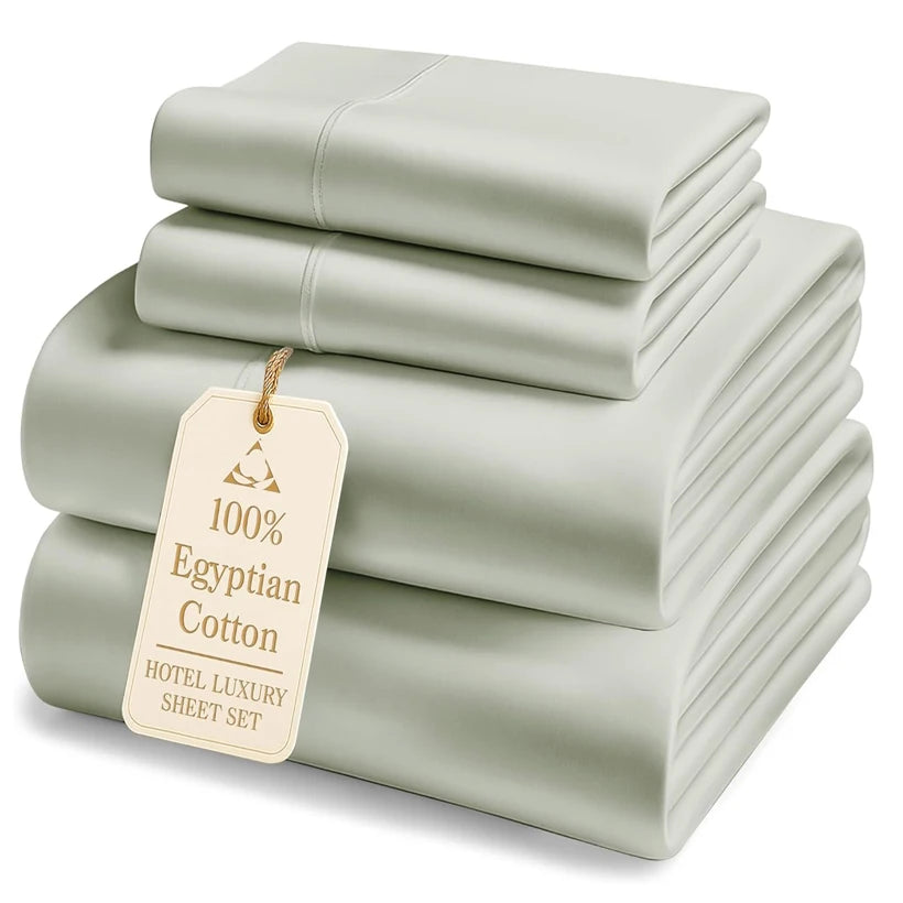 Luxury 100% Egyptian Cotton Bed Sheets Set Ultra Soft 1000 Thread Count Comfor & Durable Bed Sheet Fitted Sheet Pillowcase Solid