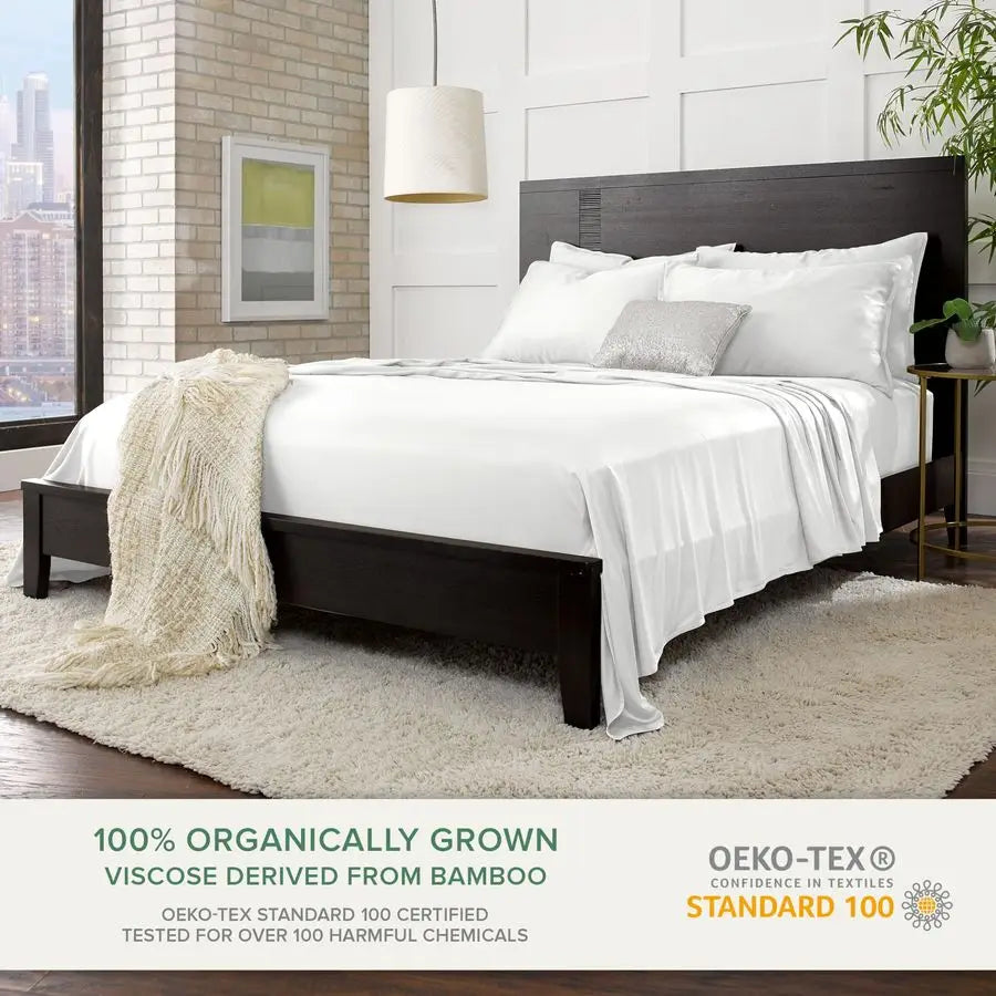 Queen Sheets, Genuine 100 Organic Viscose Derived from Bamboo Bed Sheet Set, Luxuriously Soft amp Cooling, Double Stitching, 2 Y