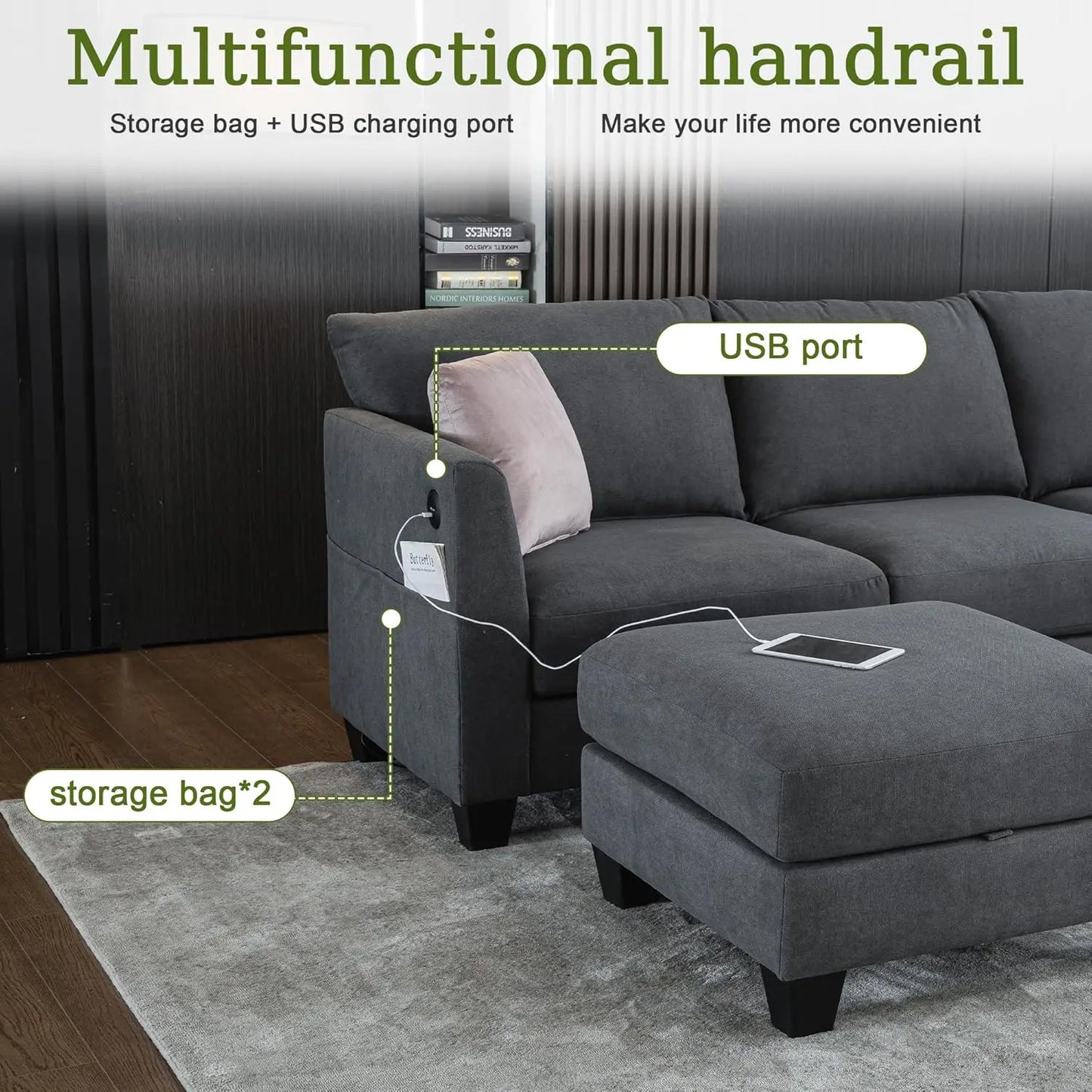 150.4" Large Sectional Couches for Living Room, 6 Seater L Shaped Modular Sectional Sofa with Storage Ottoman &, Customized
