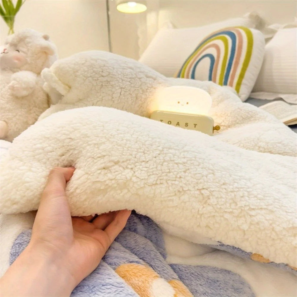 3pcs All-Season Thickened Lamb Wool & Sherpa Quilt Set - Home/Dorm Multi-Person Winter Bedding with 2 Pillowcases