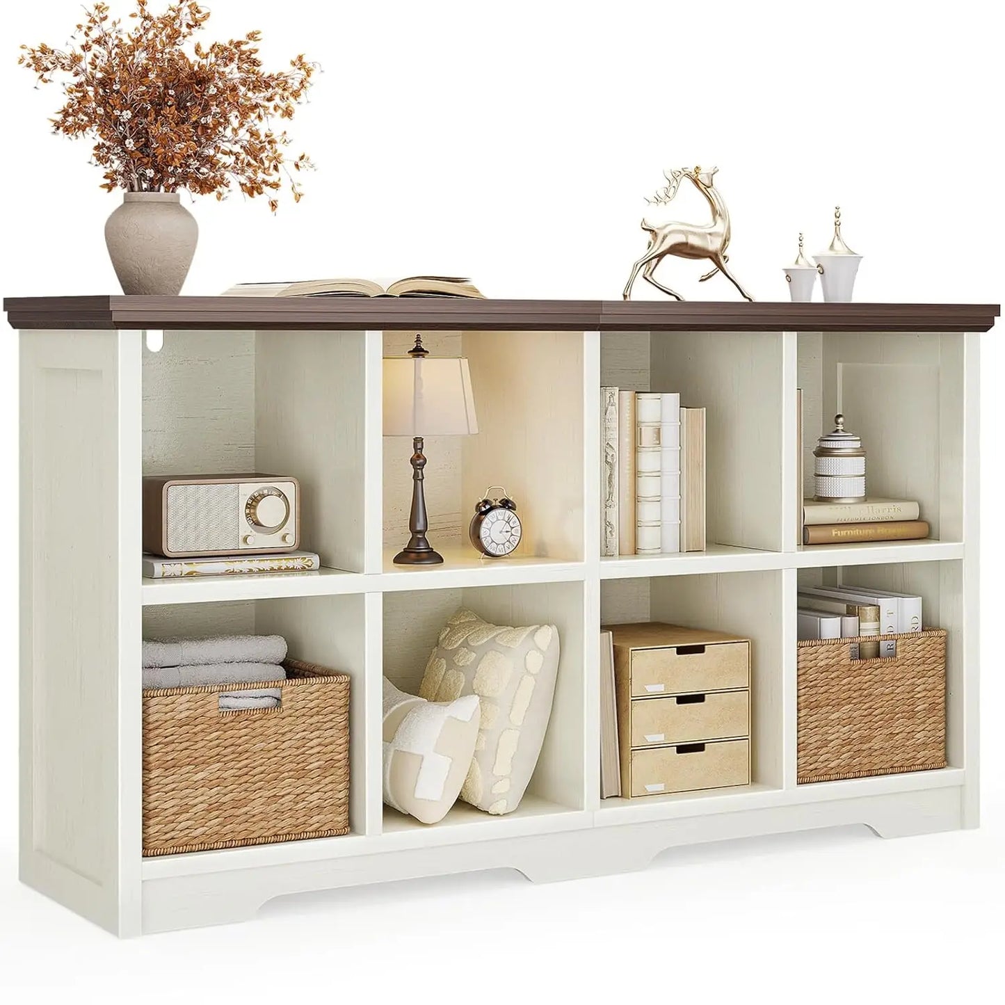 8 Cube Storage Organizer Shelf,Open Bookcase for Bins & Decor,Living Room Bedroom Office,Walnut White,Custom