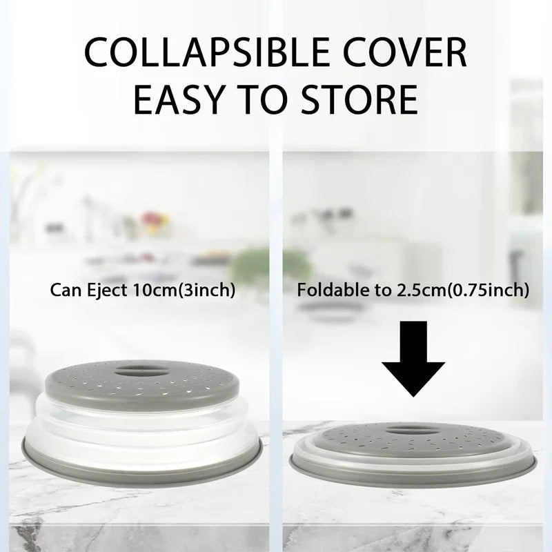 10.5 inch Microwave Cover Foldable Microwave Lid Heat Resistant Splatter Collapsible Microwave Splatter Guard for Kitchen Gadget