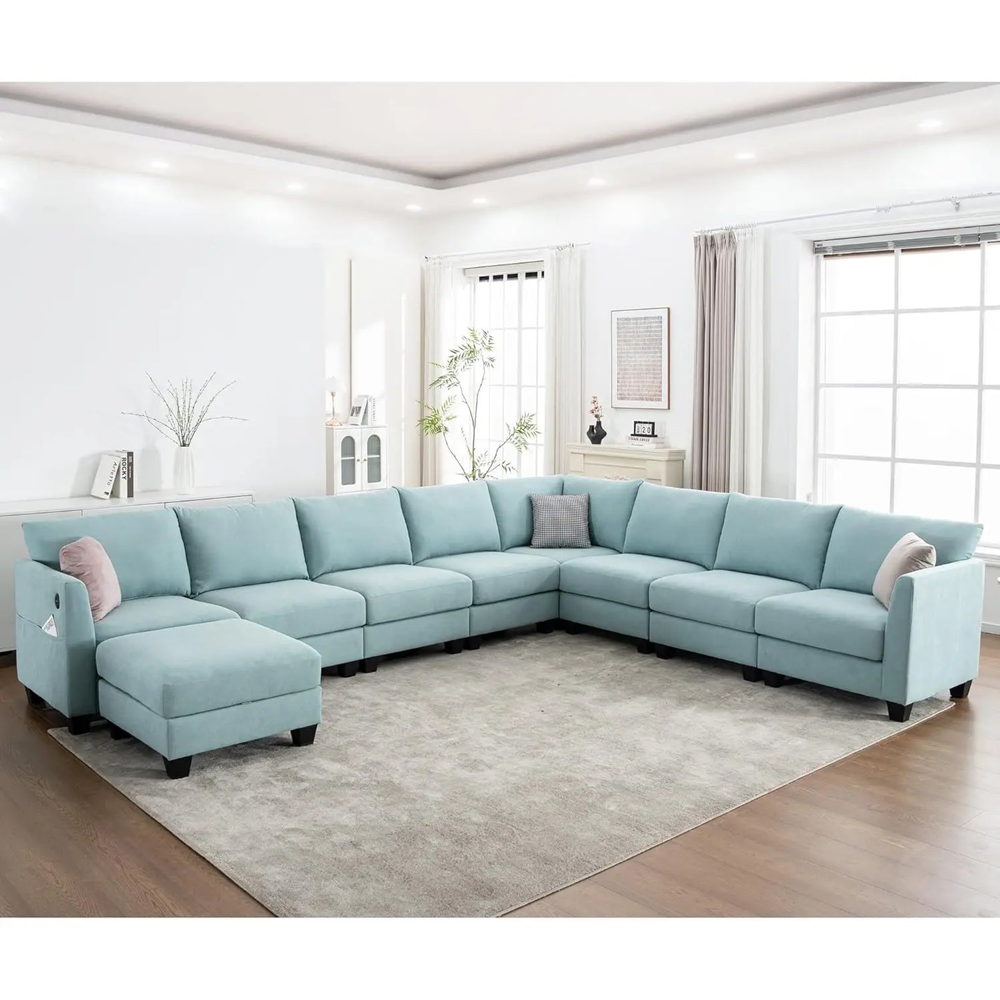150.4" Large Sectional Couches for Living Room, 6 Seater L Shaped Modular Sectional Sofa with Storage Ottoman &, Customized