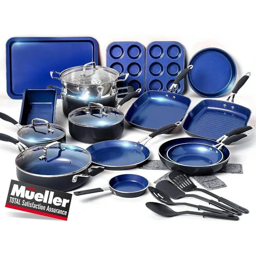 Sapphire UltraClad Kitchen Induction Pots and Pans Set Nonstick Induction Cookware Sets -24pc for Cooking Kitchen Cookware Sets,