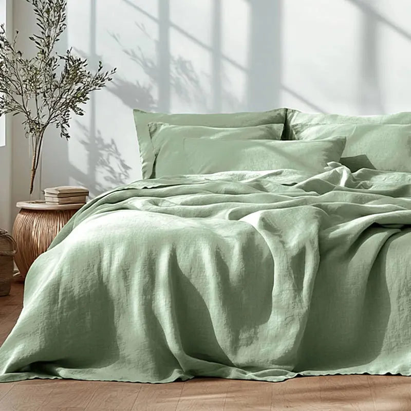 Natural Flax Bed Sheets Plus 2 Pillowcases 100% Washed Linen Sheet 3PCS Set Breathable Soft Farmhouse Home Bedding Flat Sheet