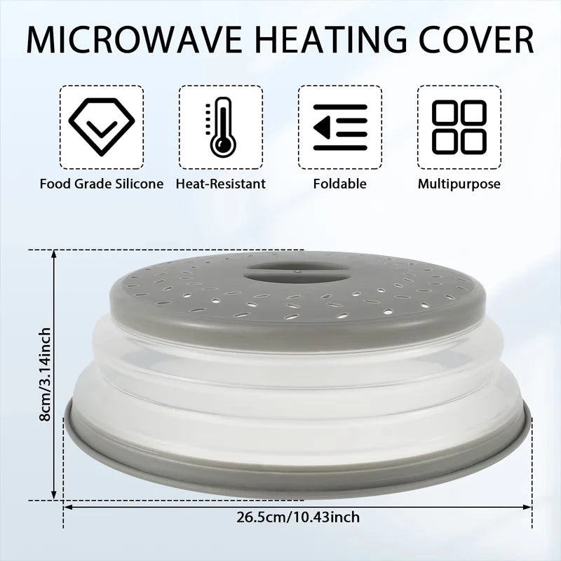 10.5 inch Microwave Cover Foldable Microwave Lid Heat Resistant Splatter Collapsible Microwave Splatter Guard for Kitchen Gadget