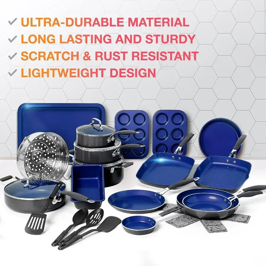 Sapphire UltraClad Kitchen Induction Pots and Pans Set Nonstick Induction Cookware Sets -24pc for Cooking Kitchen Cookware Sets,