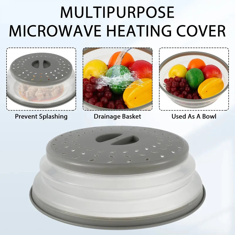 10.5 inch Microwave Cover Foldable Microwave Lid Heat Resistant Splatter Collapsible Microwave Splatter Guard for Kitchen Gadget