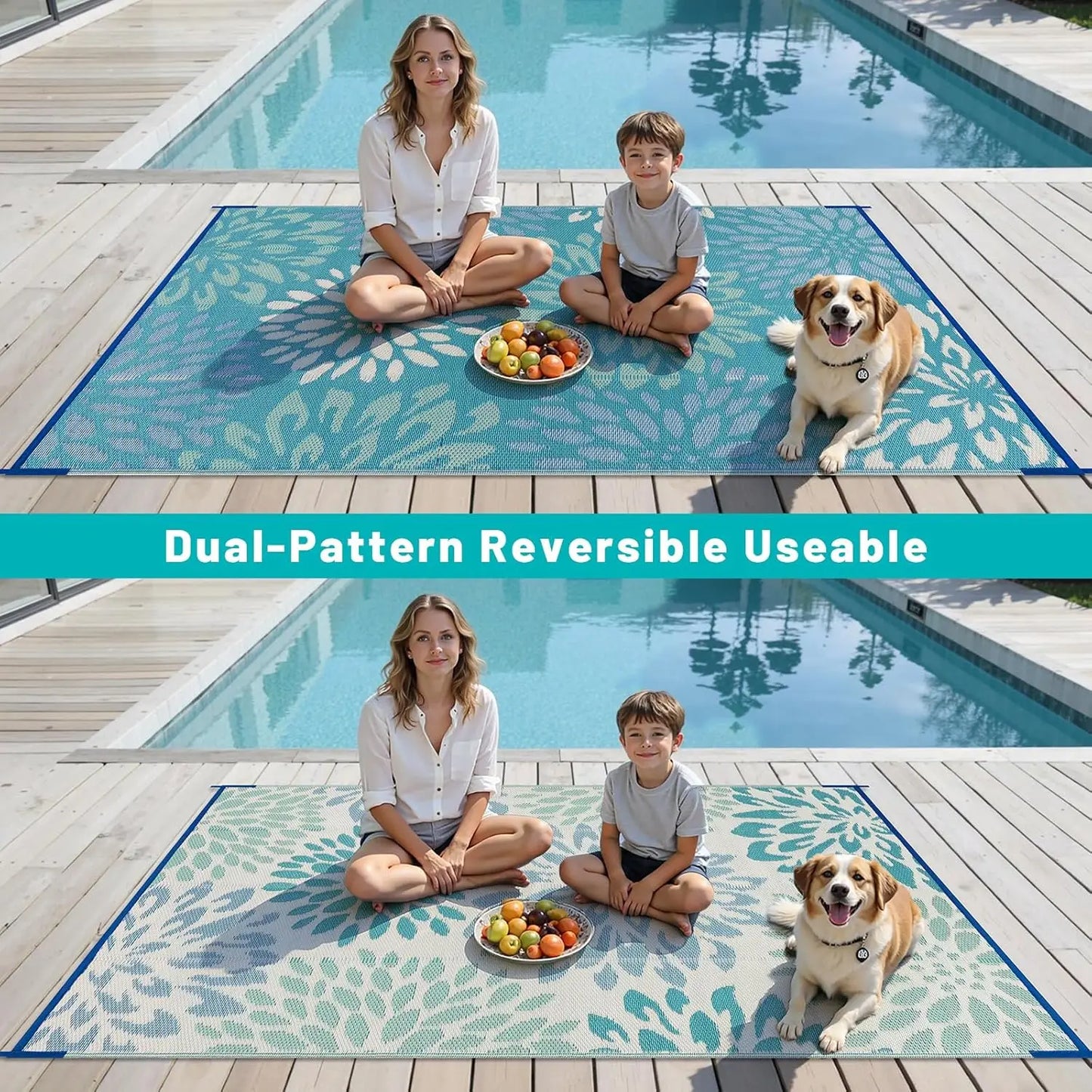 Waterproof Outdoor Rug 6x9 for Patios, Floral Reversible Plastic Straw Rug Patio Mat, Indoor Outdoor Carpet RV Mat Camping Ru