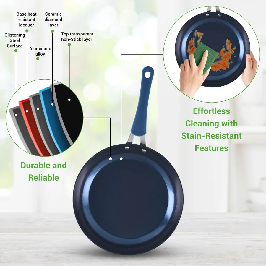 11 Pc Blue Diamond Nonstick Ceramic Cookware Set Durable Pots and Pans with CoolTouch Handles Lids Utensils