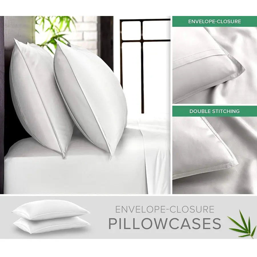 Queen Sheets, Genuine 100 Organic Viscose Derived from Bamboo Bed Sheet Set, Luxuriously Soft amp Cooling, Double Stitching, 2 Y