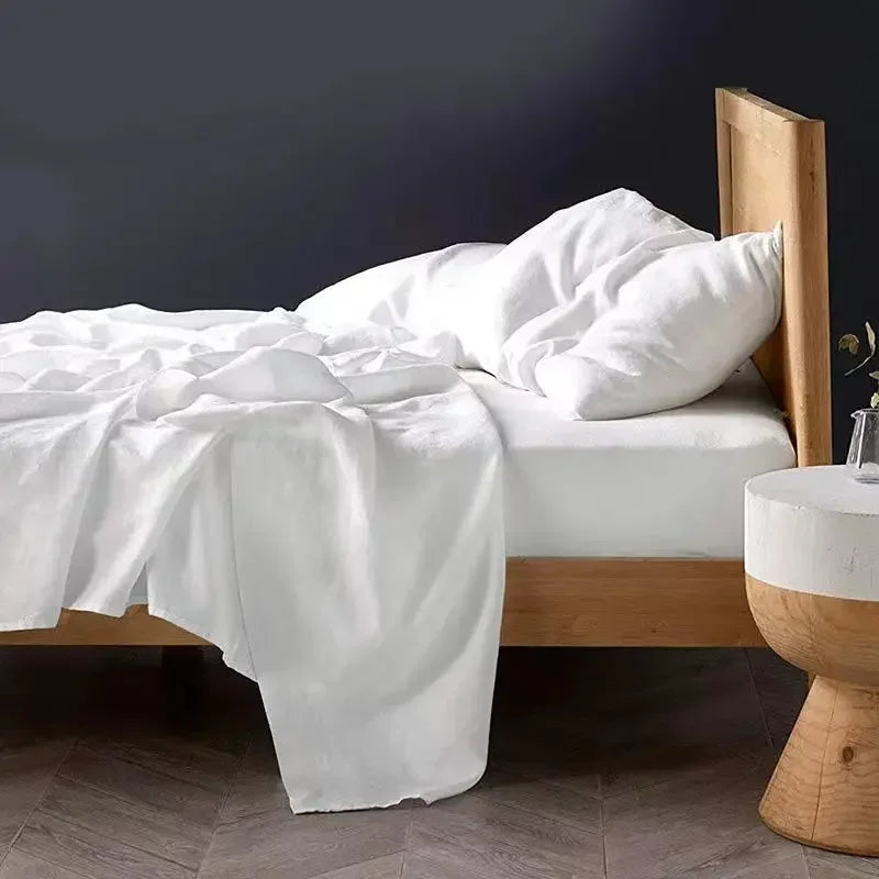 Natural Flax Bed Sheets Plus 2 Pillowcases 100% Washed Linen Sheet 3PCS Set Breathable Soft Farmhouse Home Bedding Flat Sheet
