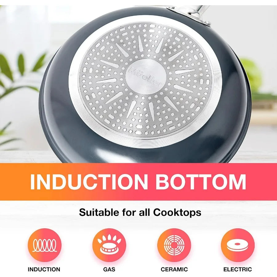 Sapphire UltraClad Kitchen Induction Pots and Pans Set Nonstick Induction Cookware Sets -24pc for Cooking Kitchen Cookware Sets,