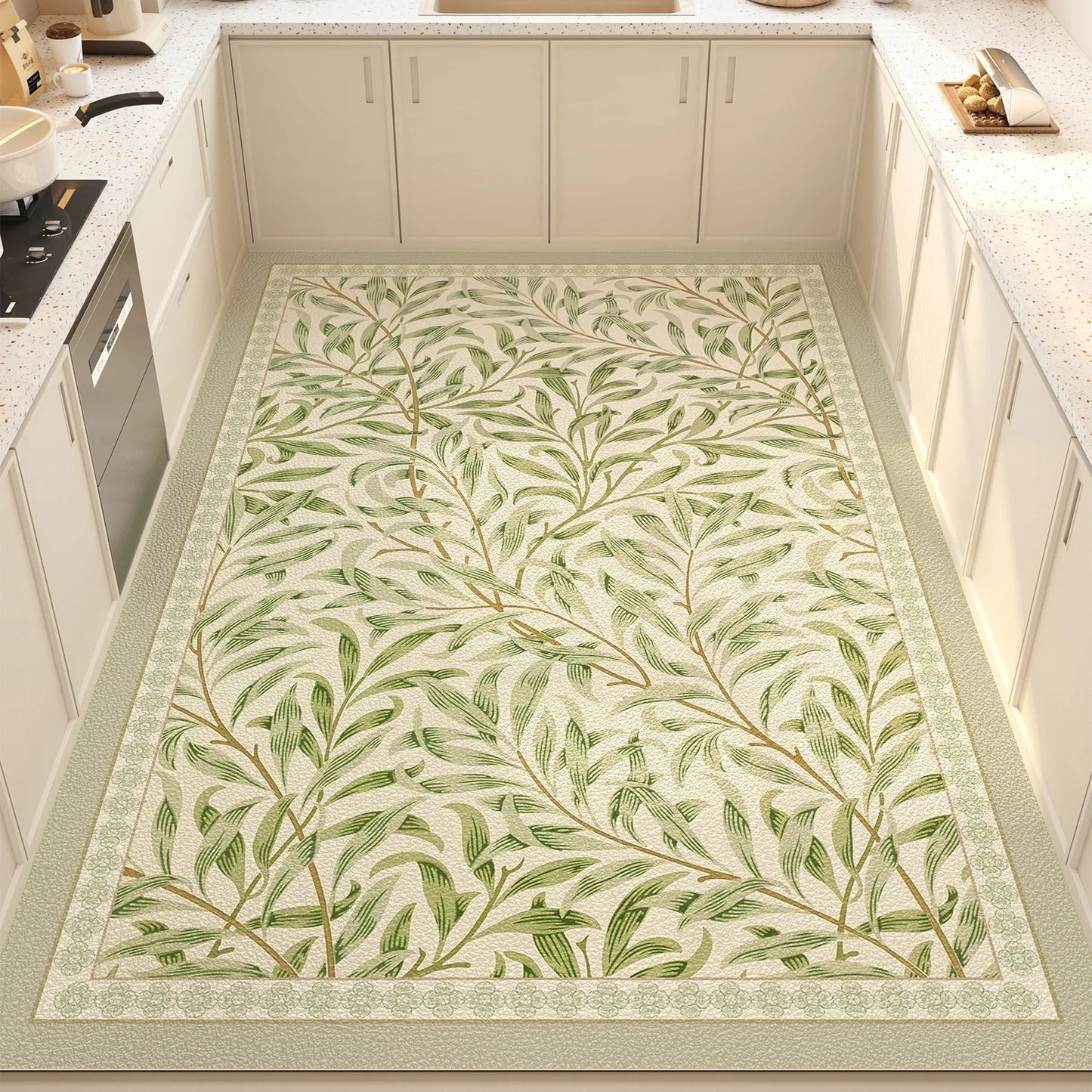 Kitchen Floor Mat Floral Plant Style Pvc Leather Non-slip Carpet Waterproof Oil-proof Foot Mats Large Area Home Decoration Rug