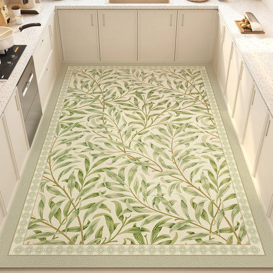 Kitchen Floor Mat Floral Plant Style Pvc Leather Non-slip Carpet Waterproof Oil-proof Foot Mats Large Area Home Decoration Rug
