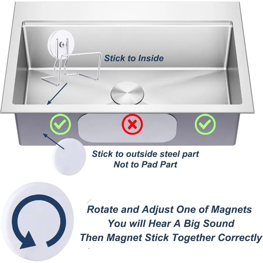 Magnetic Sponge Holder for Kitchen Sink Stainless Steel Sink or Iron Cast Sink Rubber Coated Strong Magnets SUS 304 Stainless S