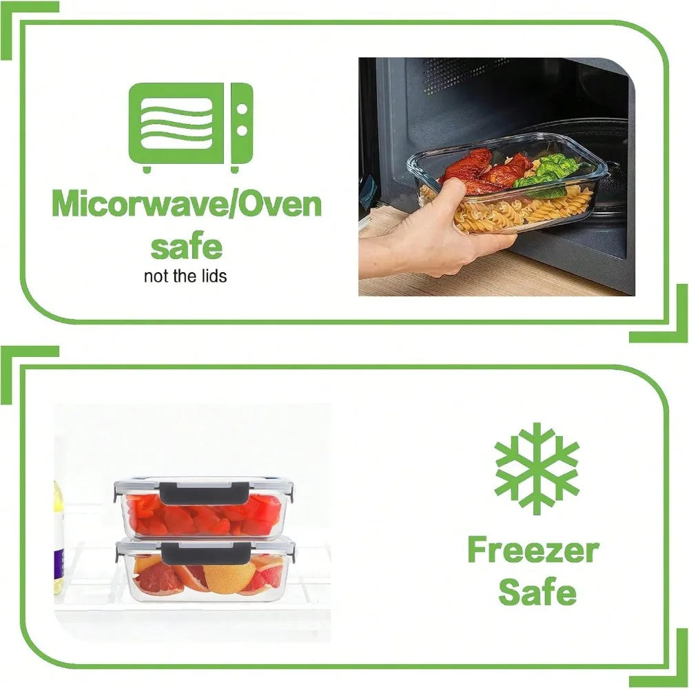 24pc Glass Bento Box With Leak Proof Snap Lock Lids Airtight Food Storage