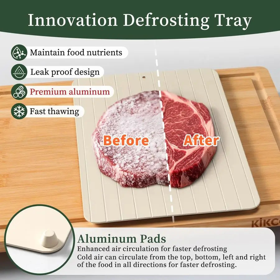 Bamboo Cutting Board Set with Defrosting Tray, Wood Cutting Boards for Kitchen with Deep Juice Grooves amp Builtin Organizer Mea