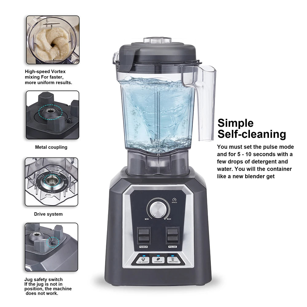 Automatic Program Professional Kitchen Smoothie Blender BPA FREE 2L Low-profile Jar Food Mixer Juicer Ice Crusher