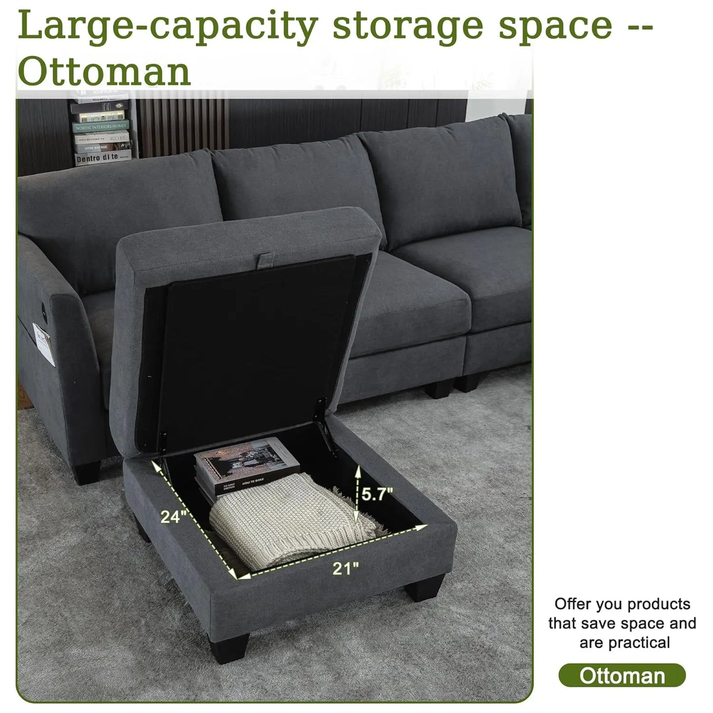 150.4" Large Sectional Couches for Living Room, 6 Seater L Shaped Modular Sectional Sofa with Storage Ottoman &, Customized