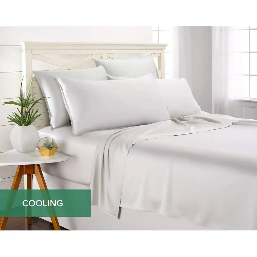 Queen Sheets, Genuine 100 Organic Viscose Derived from Bamboo Bed Sheet Set, Luxuriously Soft amp Cooling, Double Stitching, 2 Y