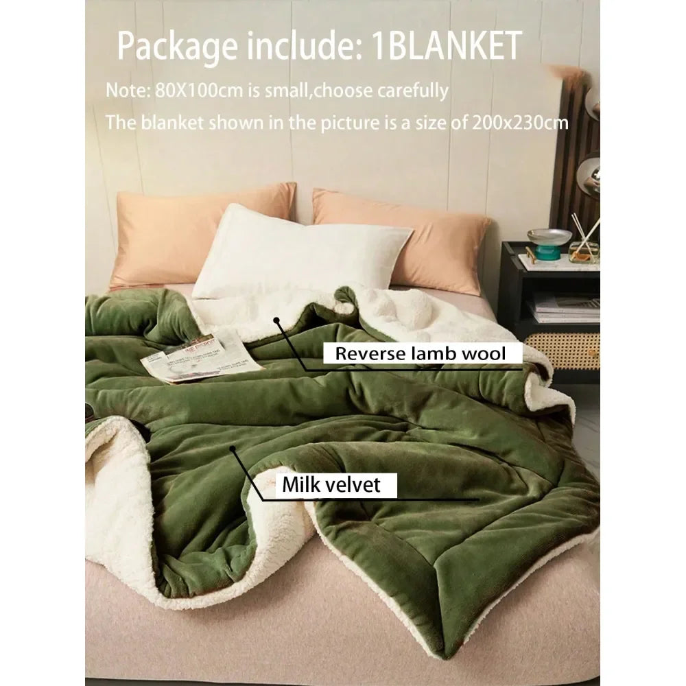 Olive Green Flannel Knitted Blanket For Bed