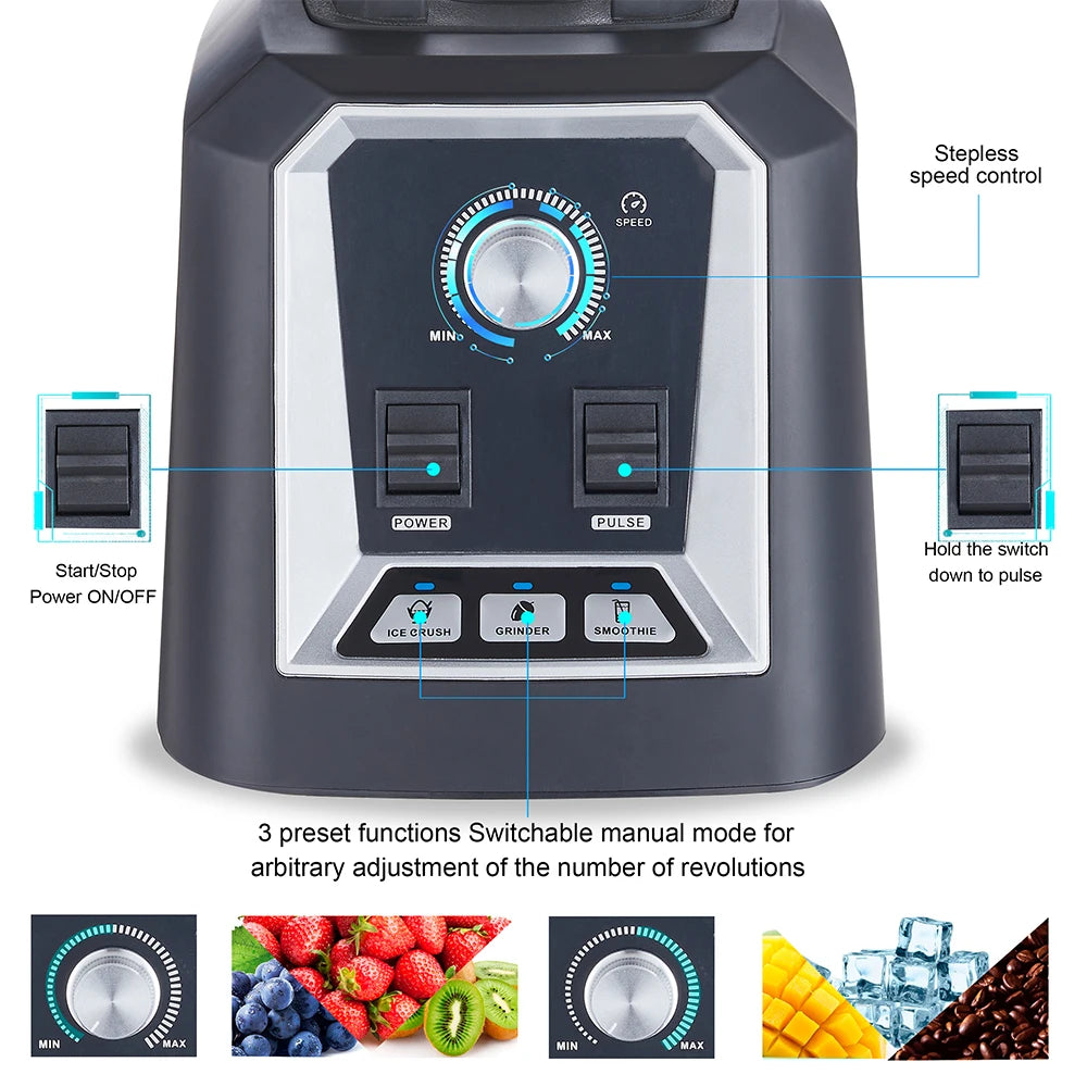 Automatic Program Professional Kitchen Smoothie Blender BPA FREE 2L Low-profile Jar Food Mixer Juicer Ice Crusher