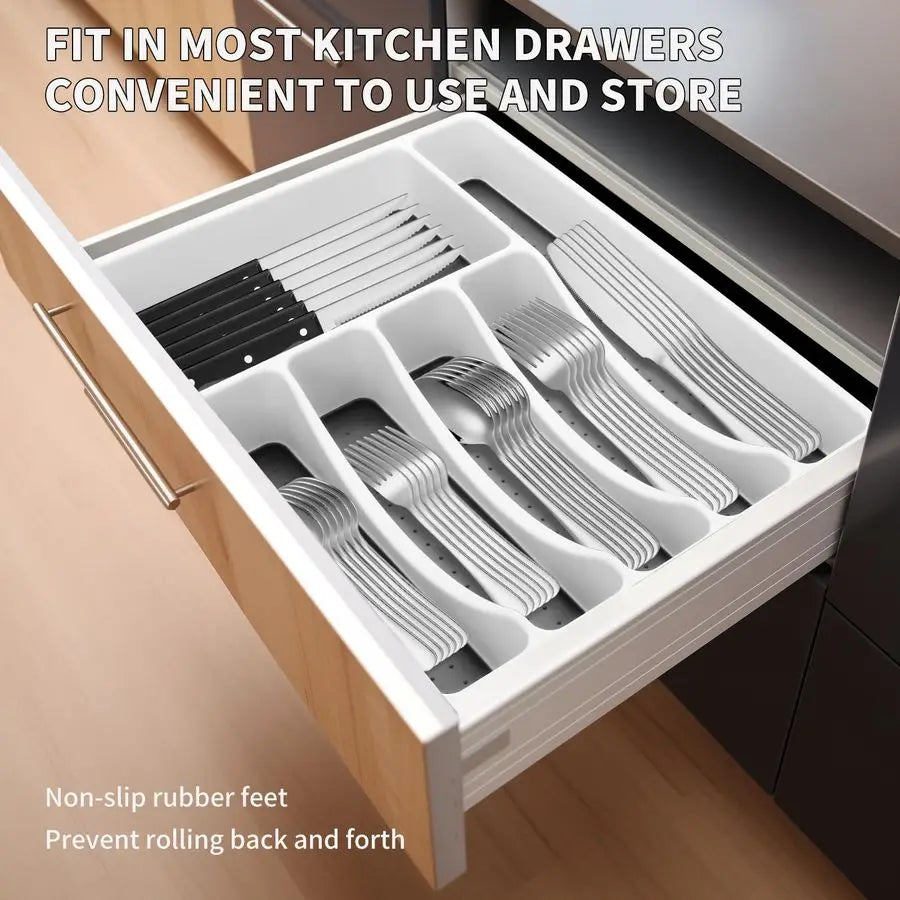 Silverware Set for 8 with Flatware Drawer Organizer, Stainless Steel Cutlery Set with Steak Knives, Include Spoons and Forks Set