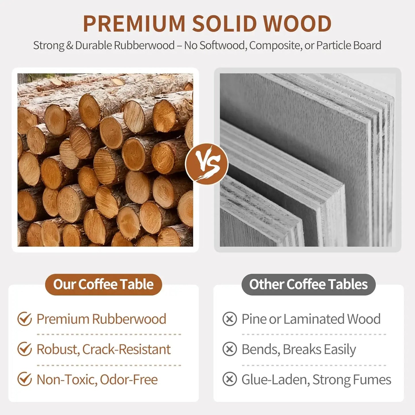 Solid Wood Coffee Table, Mid-Century Modern Coffee Tables with 2 Drawers & Open Shelf, Wooden Table for Living, Customized