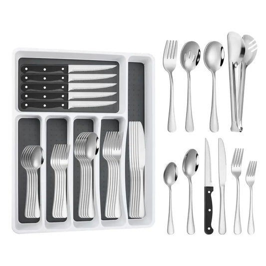 Silverware Set for 8 with Flatware Drawer Organizer, Stainless Steel Cutlery Set with Steak Knives, Include Spoons and Forks Set