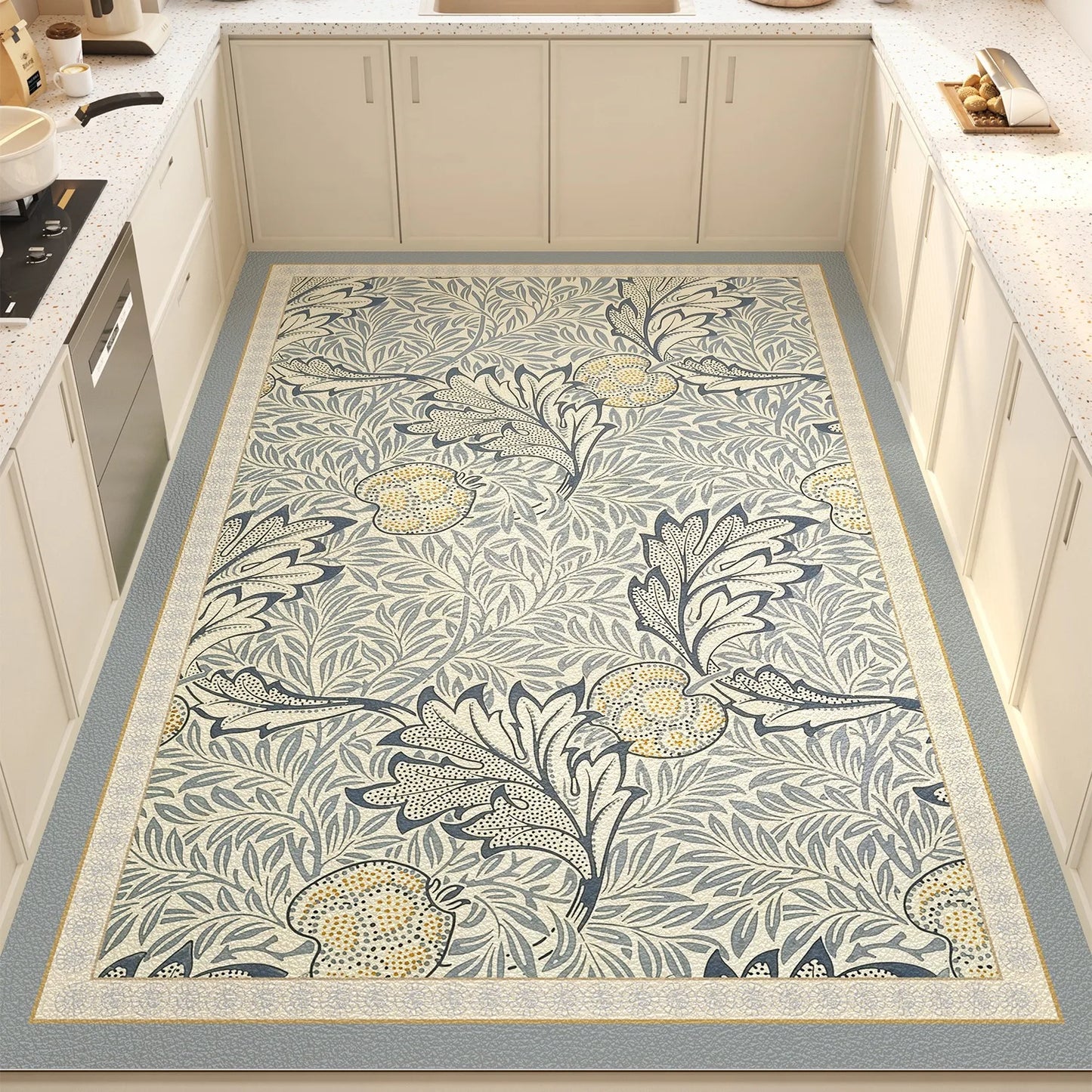Kitchen Floor Mat Floral Plant Style Pvc Leather Non-slip Carpet Waterproof Oil-proof Foot Mats Large Area Home Decoration Rug
