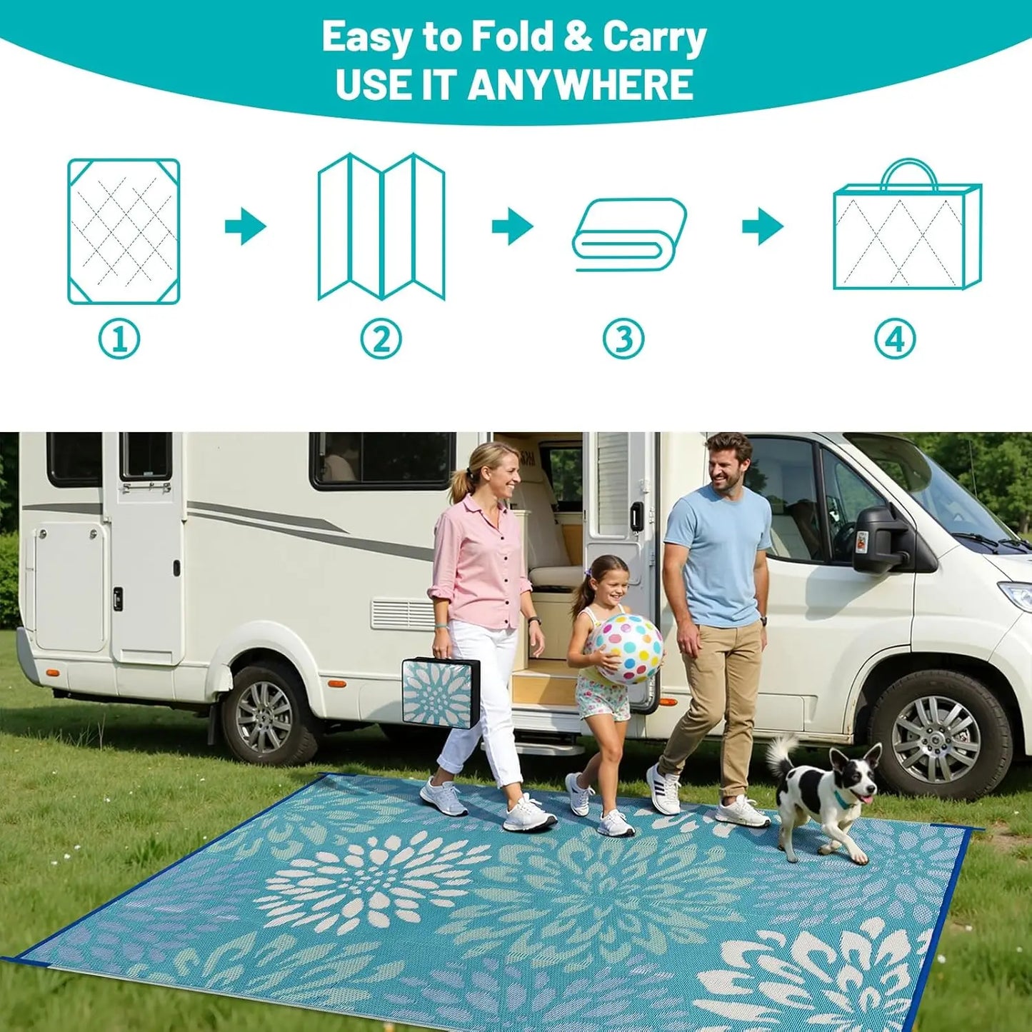 Waterproof Outdoor Rug 6x9 for Patios, Floral Reversible Plastic Straw Rug Patio Mat, Indoor Outdoor Carpet RV Mat Camping Ru