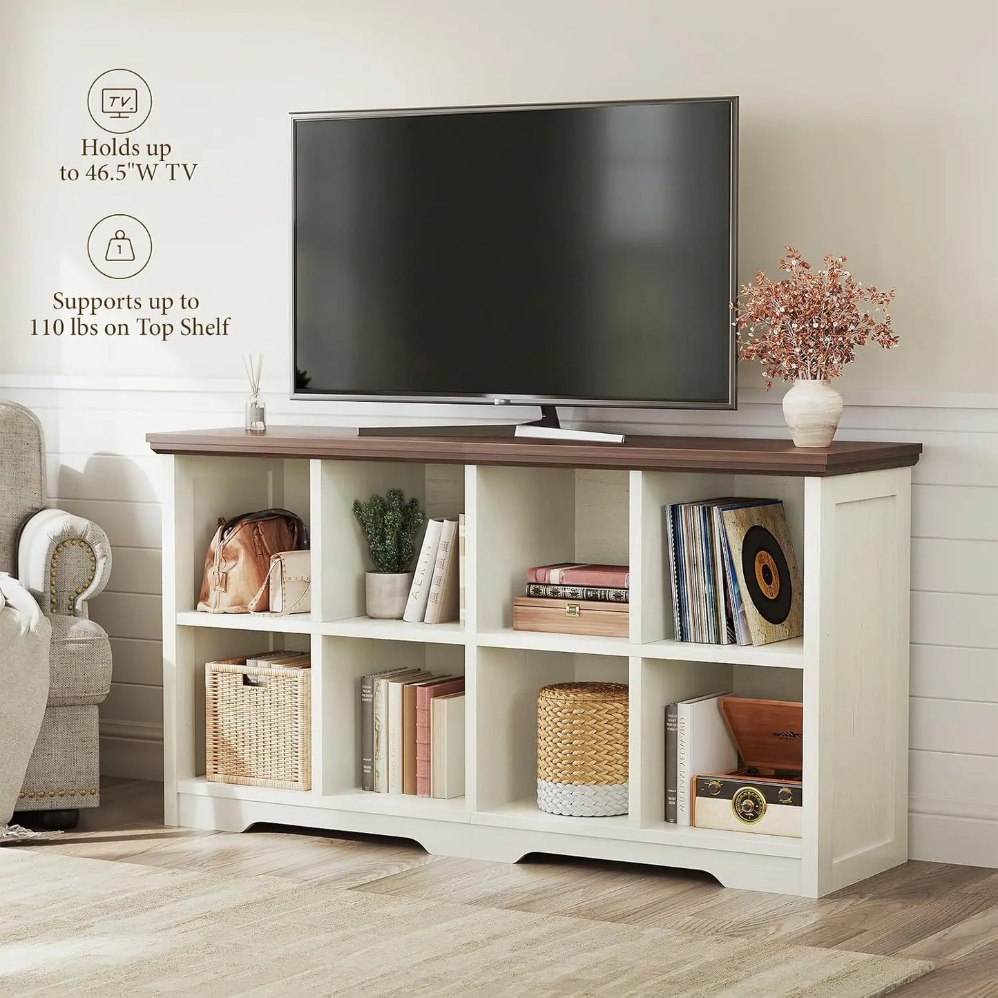8 Cube Storage Organizer Shelf,Open Bookcase for Bins & Decor,Living Room Bedroom Office,Walnut White,Custom