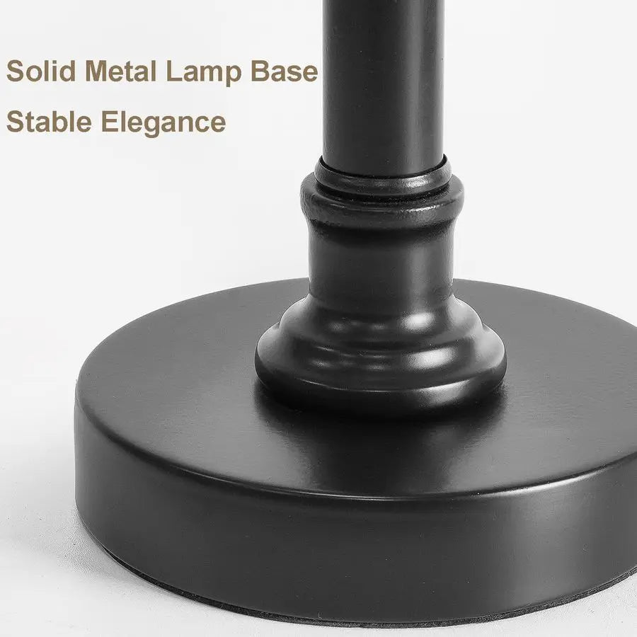 19.5 Small Table Lamp for Bedroom Bedside Lamps for Nightstand, Black Table Lamp for Living Room with Fabric Shade, Desk Reading