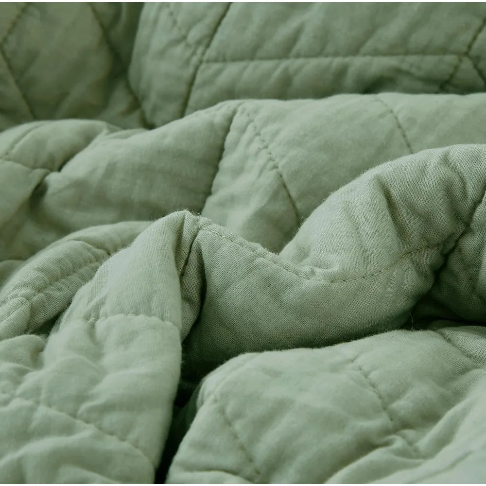 Cotton Quilt Set in Sage Green for California King Bed with Oversized Soft Bedspread and Pillow Shams
